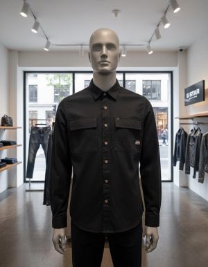 Gsta r Black Premium Shirt Cotton Fabric With custom Branded Button Tagging And Brand Poly Bag 3151