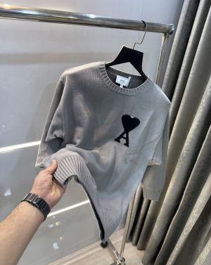 Ami Paris Grey Knitted Imported Pull Over