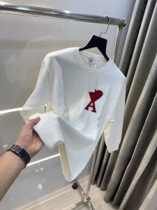 Ami Paris White Knitted Imported Pull Over