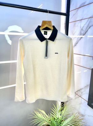 Boss Offwhite Knitted Full Sleeves Premium Collar T-shirt F3111-OF