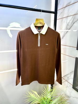 Boss Brown Knitted Full Sleeves Premium Collar T-shirt F3111-BR