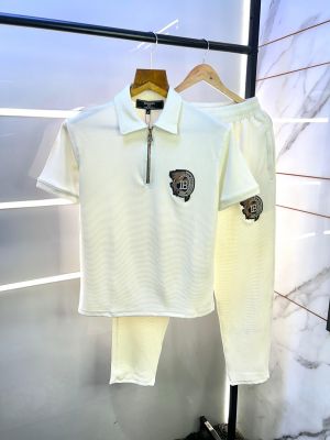 Balmai n Paris White Imported Embroidery Logo Premium Track Suit Brand Carry Bag Packing F3017-WH