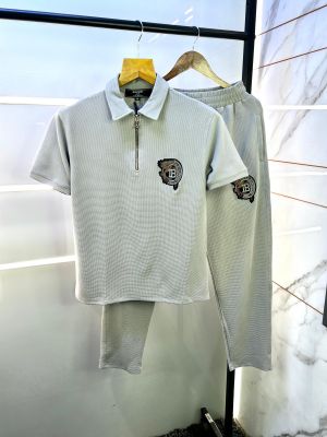 Balmai n Paris Grey Imported Embroidery Logo Premium Track Suit Brand Carry Bag Packing F3017-GY