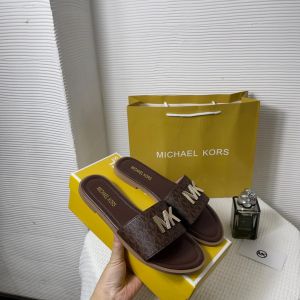 Michael_Kors_MK_Kippy_Leather_Slide_Flats_Brown_Embossed_Logoprint_With_OG_Box_&_Carry_Bag_235-M5_Brown