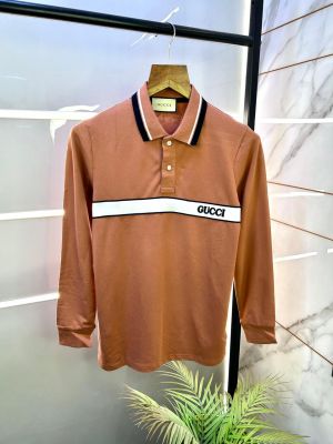 Gucc i Brown Polo Neck Full Sleeves Premium Collar T-shirt F3083-BR