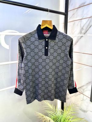 Gucc i Grey Polo Neck Full Sleeves Premium Collar T-shirt F3083-GY