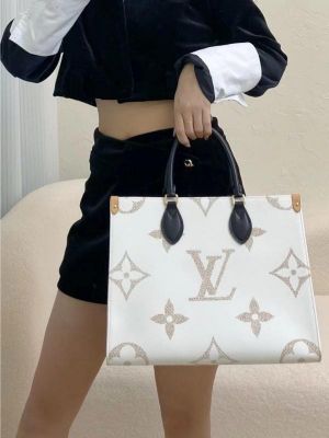 Louis_Vuitton_LV M46912 On The Go Monogram Premium Leather Tote Bag With Dust Bag (White Cream - 965)