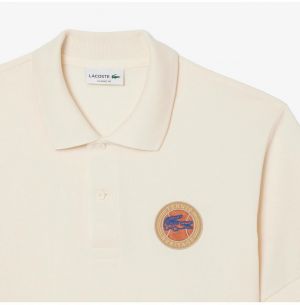 Lacost e Beige Premium Cotton Pique fabric Polo Tshirt with Shoulder Strip Design and Embroidered Logo 3170