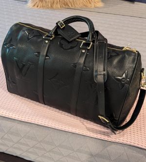 LOUIS_VUITTON KEEPALL BANDOURLIERE MONOGRAM PREMIUM BLACK LEATHER DUFFLE BAG CLASSIC UNISEX