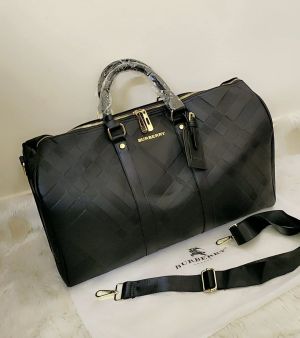 BURBERR.Y KEEPALL BANDOURLIERE MONOGRAM PREMIUM BLACK LEATHER DUFFLE BAG CLASSIC UNISEX