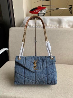 IN SALE YSL Saint Laurent Puffer Denim Shoulder Bag With Dust Bag