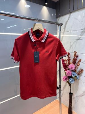 Hugo Bos s Red Premium 240 gsm interlock cotton fabric Polo Tshirt with Collar Design and Emboss Logo 3179
