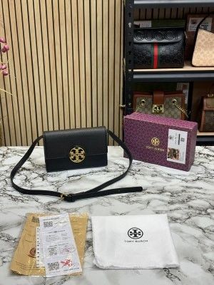 TORY BURC_H LEATHER MILLER FLAP SHOULDER BAG (BLACK)