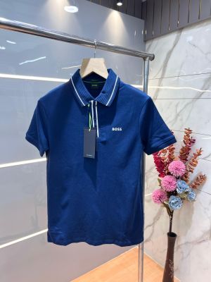 Hugo Bos s Inkblue Premium 240 gsm interlock cotton fabric Polo Tshirt with Collar Design and Emboss Logo 3177