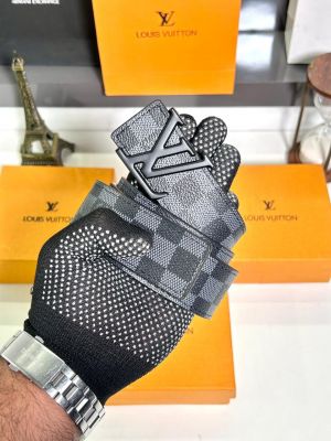 Louis_Vuitton Black Grey Belt With Box And Carry Bag Fa 22