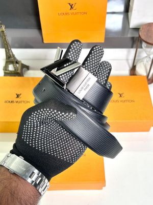Louis_Vuitton Silver Black Belt With Box And Carry Bag Fa 23