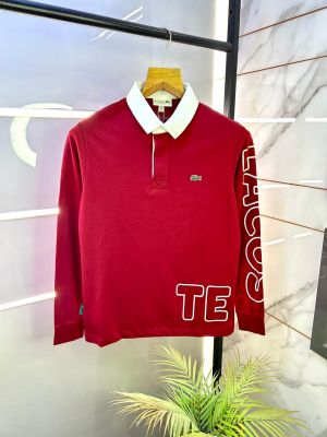 Lacost e Red Polo Neck Full Sleeves Premium Collar T-shirt F3129-RE