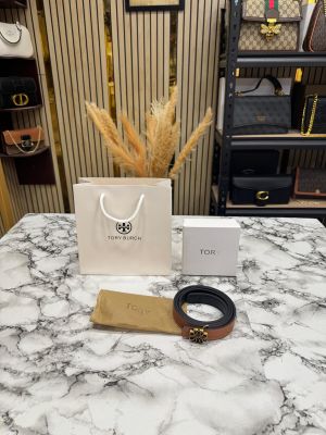 Tory_Burch Pave Double T Logo Iconic Belt (T55-TAN)