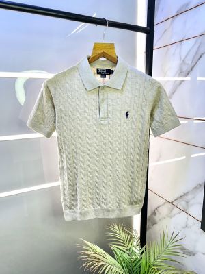 Ralph_Lauren Off-White Imported Knitted Polo Collar Neck T-shirt F2767-WH