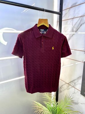 Ralph_Lauren Maroon Imported Knitted Polo Collar Neck T-shirt F2767-MA
