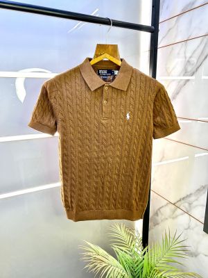 Ralph_Lauren Brown Imported Knitted Polo Collar Neck T-shirt F2767-BR