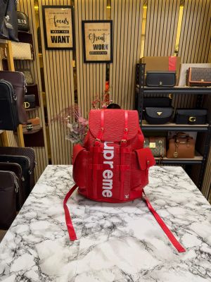 Louis_Vuitton signature X Supreme christopher premium quality backpack (Red)