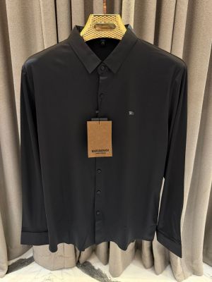  Burberr_y Chest Metal Logo Japanese Lycra Full Sleeves Shirt Black