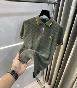 Fredperry Olive Green Premium Knitted Polo T-Shirt