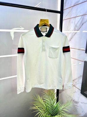 Gucc i White Polo Neck Full Sleeves Premium Collar T-shirt F3046-W2