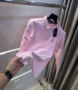 Ralph  Lauren Pink Embroidery Logo Premium Full Sleeve Polo T-Shirt