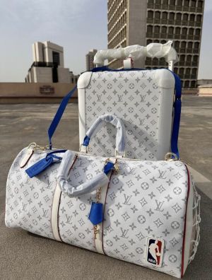 LOUIS_VUITTON WHITE LVxNBA KEEPALL BANDOURLIERE 55 LOGO MONOGRAM PREMIUM DUFFLE BAG CLASSIC UNISEX