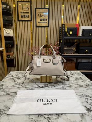 Guess Noelle Luxury Satchel Handbag With Dust Bag (Beige)