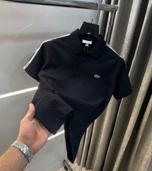 Lacost e Black Shoulder Logo Premium Polo T-Shirt