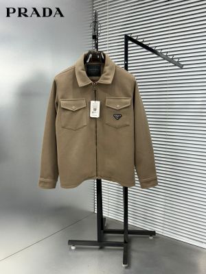 Prad_a Brown Double Pocket Jacket with Zip