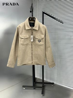 Prad_a Beige Double Pocket Jacket with zip