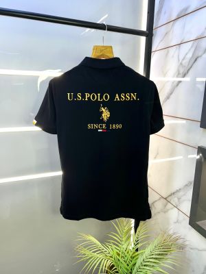 Us Polo Black Back Printed Collar Neck Premium T-shirt F2837-BL