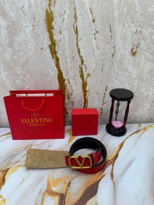 Valentin_o Garavani Leather Belt V-Logo Buckle With Box And Dust Bag Including Carry Bag (RED-v37)
