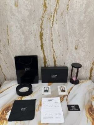 Mont Blanc Belt Combo Gold And Silver Buckle With Box Dust Bag Including CarryBag (20-Black)