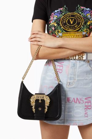 Versace Jeans Couture Logo Plaque Shoulder Bag (Black)