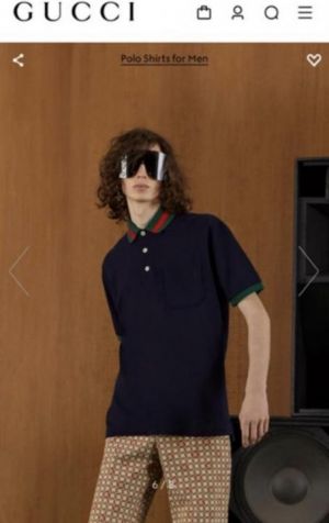 Gucc_i Classic Logo Embroidered Navy Blue Premium Polo T-shirt