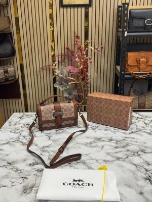 COAC_H STUDDED SHOULDER BAG WITH DUST BAG AND SLIGHTLY DAMAGE BOX PREMIUM QUALITY (BROWN)