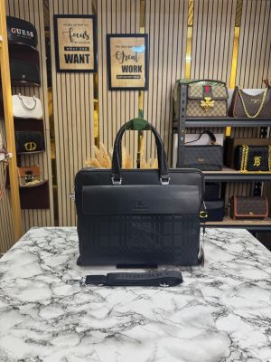 Burberr_y London Premium Quality Embossed Laptop Bag With Strap Pattern No 2 (B19776-Black)