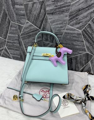 Hermes Kelly 25 Light Green With Dust Cover Tags Lock  key & HorseCharm Packing