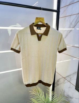 H&_M BROWN KNITTED POLO T SHIRT