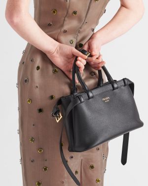 Prad_a Buckle Top Handle Bag (Black)(no return)