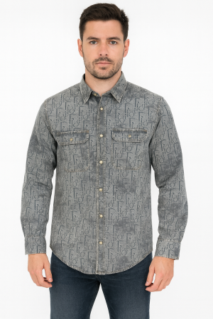 DIO R PREMIUM MONOGRAM PRINT DENIM SHIRT