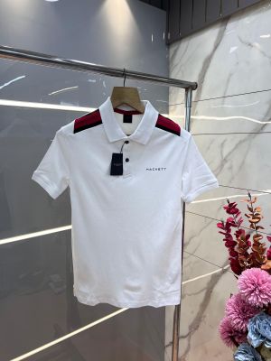 Hacke t White Premium 240 gsm interlock compact cotton fabric Polo Tshirt with Shoulder Strip and Emboss Logo 3216