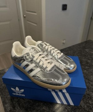ADIDA S SAMBA OG SILVER METALLIC CRACKED LEATHER LB