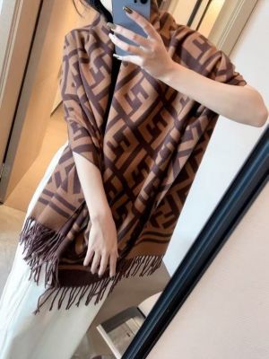 Fendi_Big_FF_Logo_Wool_Scarf_Dark_Brown_&_Beige_Pattern_With_OG_Box_&_Carry_Bag