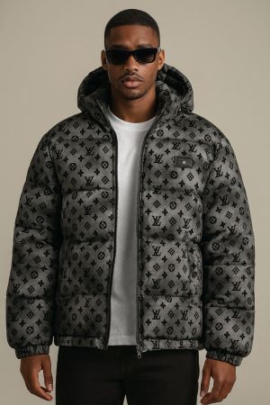 Louis.Vuitton.100%.Imported.All.Over.Embossed.Very.Premium.Heavy.Puffer.Jacket.With.Detachable.Hood.CS234